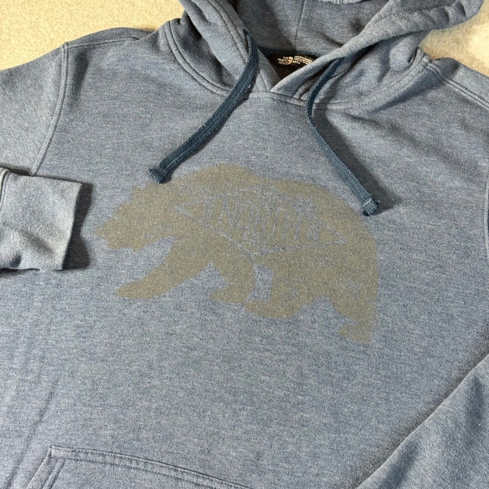 The North Face Mens Blue Heather California Bear Logo Pullover Hoodie Size M